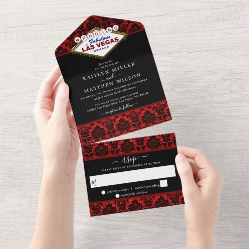 The Glitter Damask Las Vegas Wedding Collection All In One Invitation