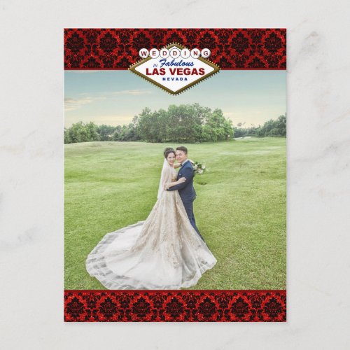 The Glitter Damask Las Vegas Wedding Collection Announcement Postcard