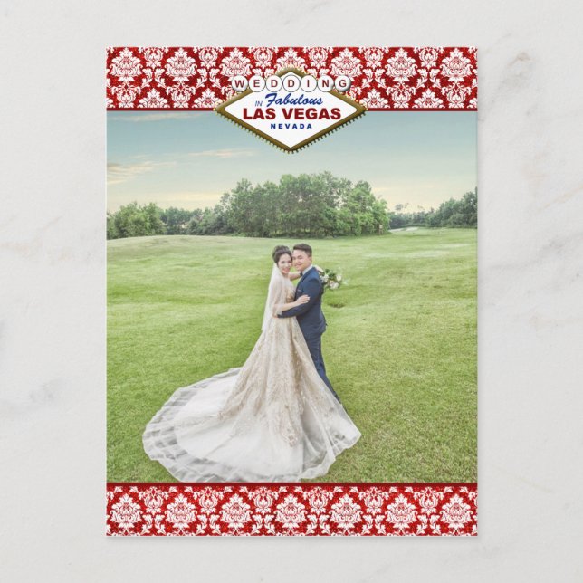 The Glitter Damask Las Vegas Wedding Collection Announcement Postcard (Front)