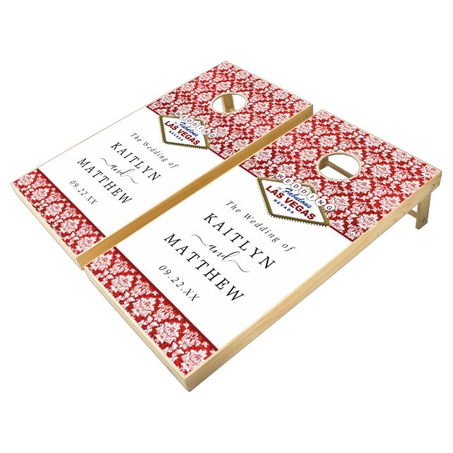 The Glitter Damask Las Vegas Wedding Collection Cornhole Set (Angled)
