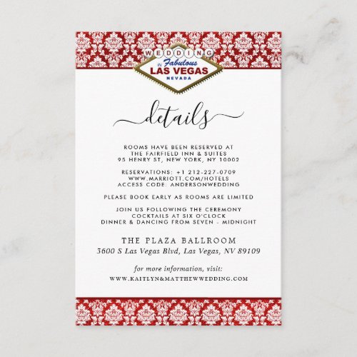 The Glitter Damask Las Vegas Wedding Collection Enclosure Card