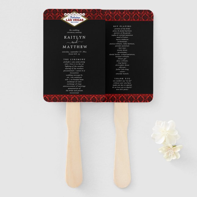 The Glitter Damask Las Vegas Wedding Collection Hand Fan (Front and Back)