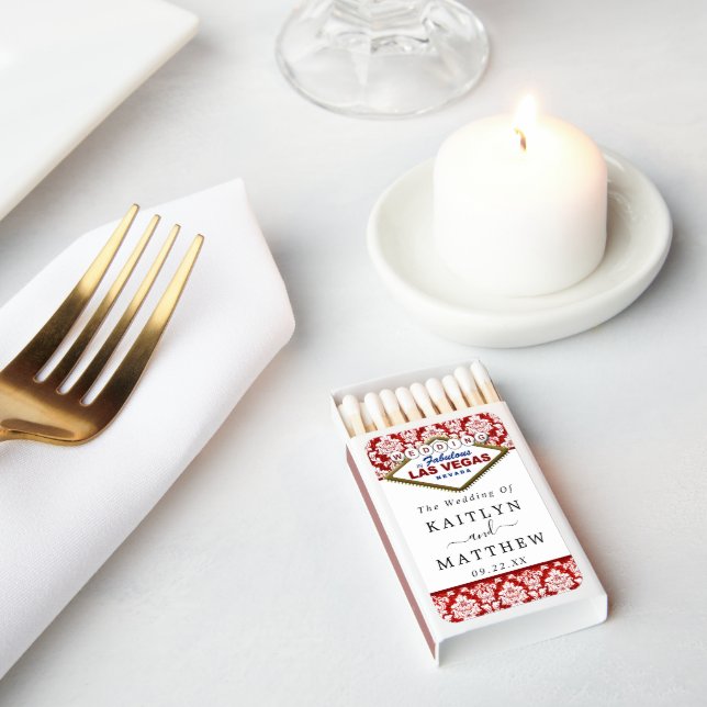 The Glitter Damask Las Vegas Wedding Collection Matchboxes (Insitu)