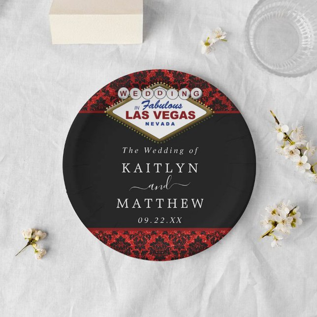 The Glitter Damask Las Vegas Wedding Collection Paper Plates (Creator Uploaded)
