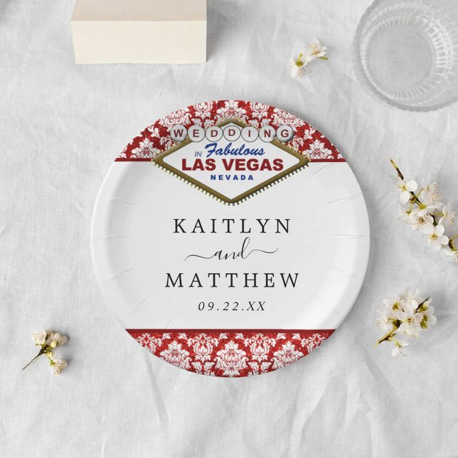 The Glitter Damask Las Vegas Wedding Collection Paper Plates (Creator Uploaded)