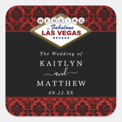 The Glitter Damask Las Vegas Wedding Collection Square Sticker