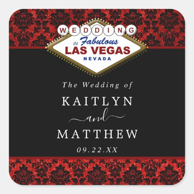 The Glitter Damask Las Vegas Wedding Collection Square Sticker (Front)