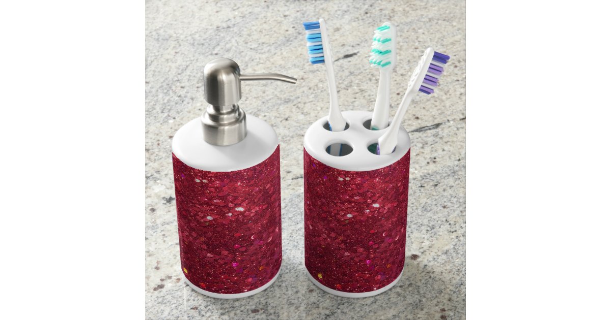 The Glitz Red Glitter Holiday Bathroom Set Soap Dispenser The Glitz Red Glitter Holiday Bathroom