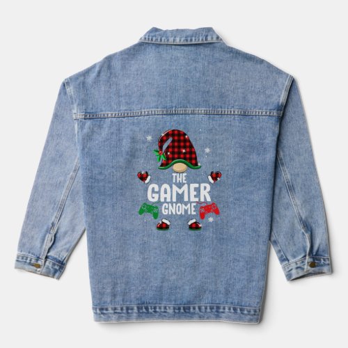 The Gnome Red Plaid Christmas Matching Family  Denim Jacket