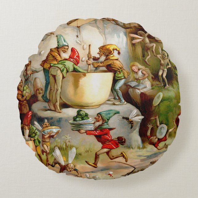 The Gnomes' Kitchen – 1895 Round Pillow (Front)