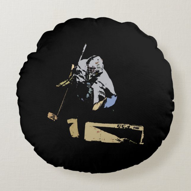The Goaltender - Hockey Player Round Pillow (Front)
