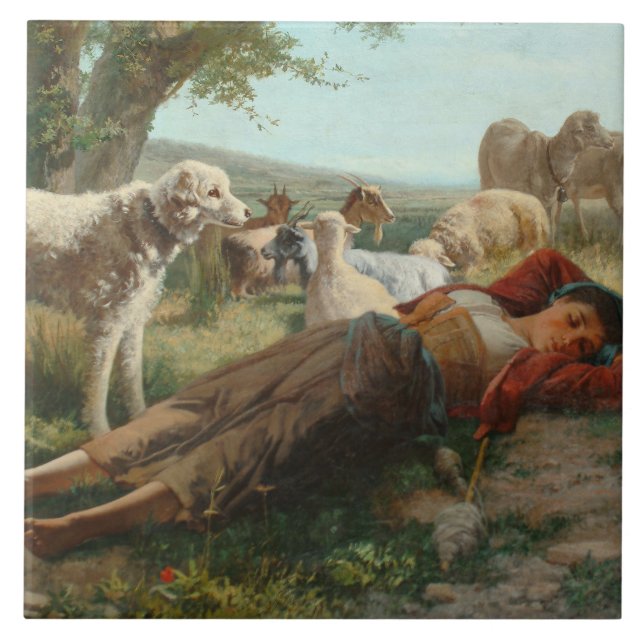The Goatherder Girl's Siesta (by Carlo Ademollo) Ceramic Tile (Front)