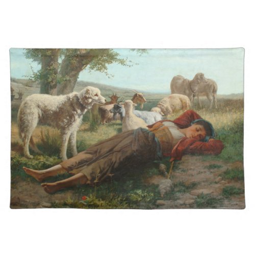 The Goatherder Girls Siesta by Carlo Ademollo Cloth Placemat