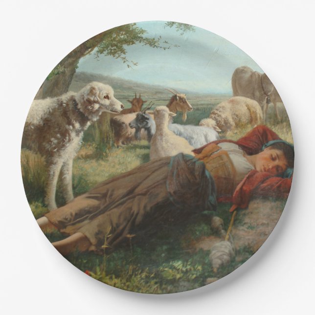 The Goatherder Girl's Siesta (by Carlo Ademollo) Paper Plates (Front)