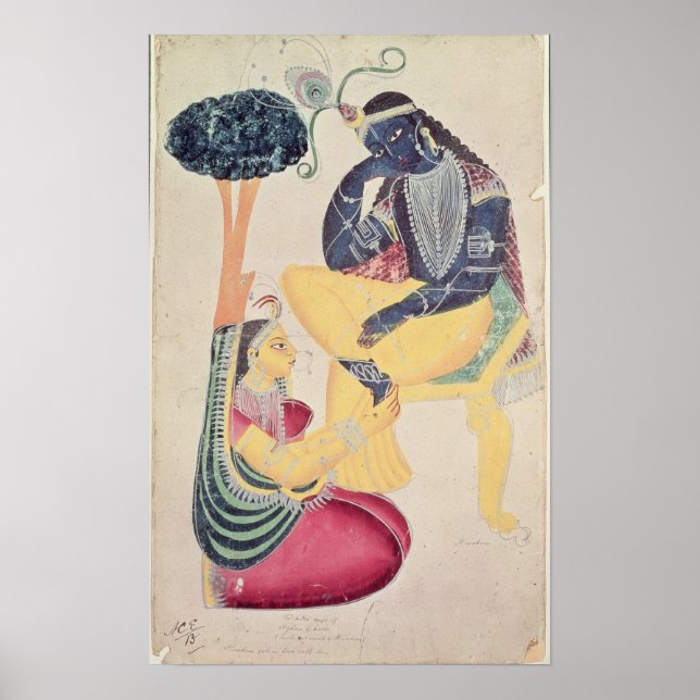 The God Krishna with his mortal love, Radha Poster (Front)