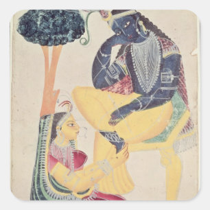 The God Krishna with his mortal love, Radha Square Sticker