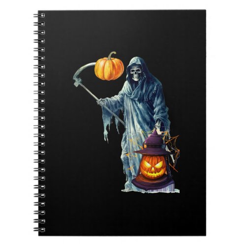 The god of death holds a lantern to pick halloween notebook