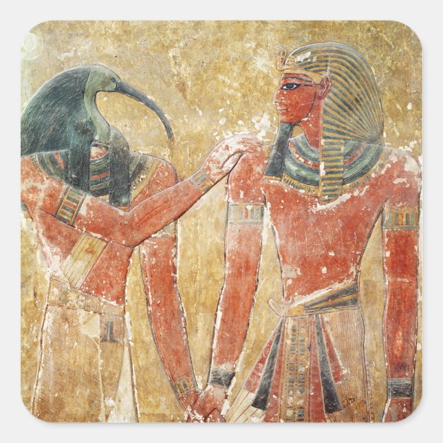 The god Thoth with Seti I  in the Tomb of Seti Square Sticker (Front)