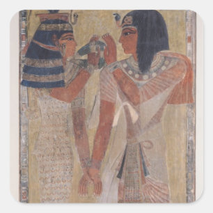 The Goddess Hathor placing the magic collar Square Sticker