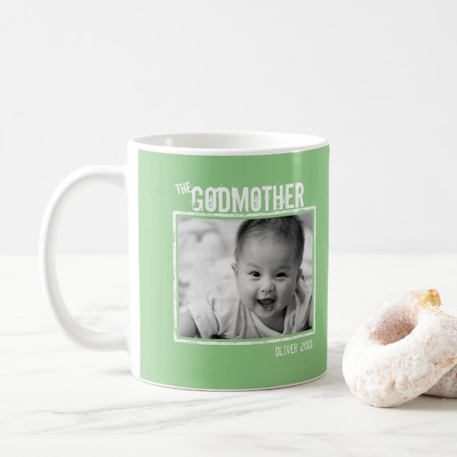 The GodMother | Personalized Photo and Name Green Coffee Mug (With Donut)