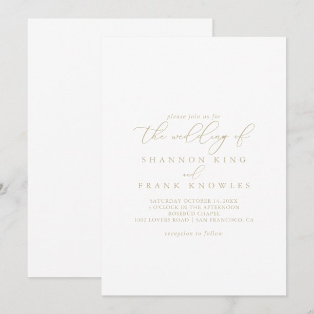 The Gold Classy Chic Minimalist Wedding of  Invitation (Front/Back)