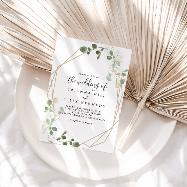 The Gold Confetti Eucalyptus Foliage Wedding of Invitation (Creator Uploaded)