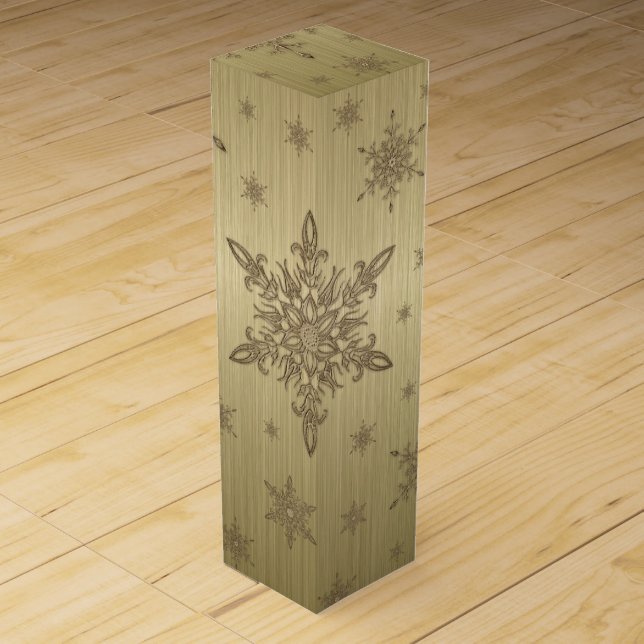 The Gold Snowflake Gold Metallic Wine Gift Box (Front)