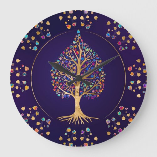 The Golden Bodhi tree _ colorful leaves Large Clock