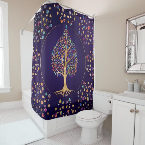 The Golden Bodhi tree _ colorful leaves Shower Curtain