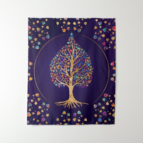 The Golden Bodhi tree _ colorful leaves Tapestry