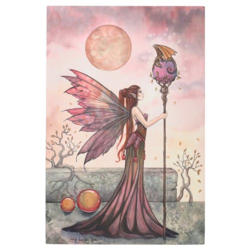 The Golden Dragon Fairy Fantasy Art Print on Metal