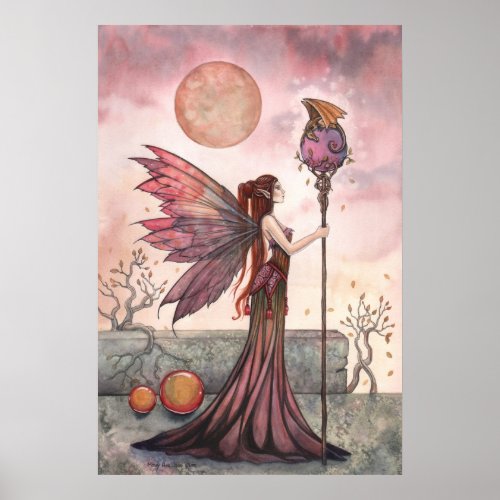 The Golden Dragon Fantasy Fairy Poster