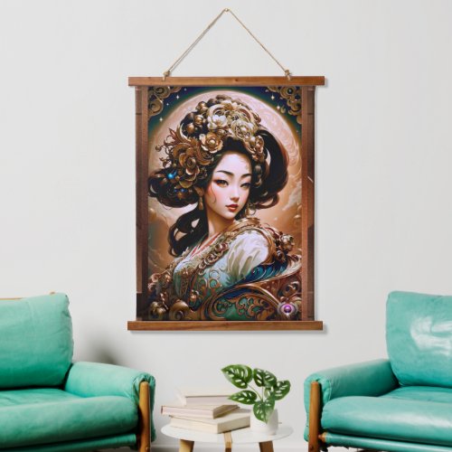 The Golden Dragon Geisha Girl AI Art by Xzendor7 Hanging Tapestry