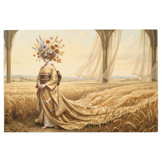 The Golden Echo: Surreal Botanical Spirit in the W Metal Print