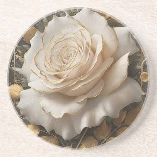 The Golden_Edged White Rose Artwork Coaster