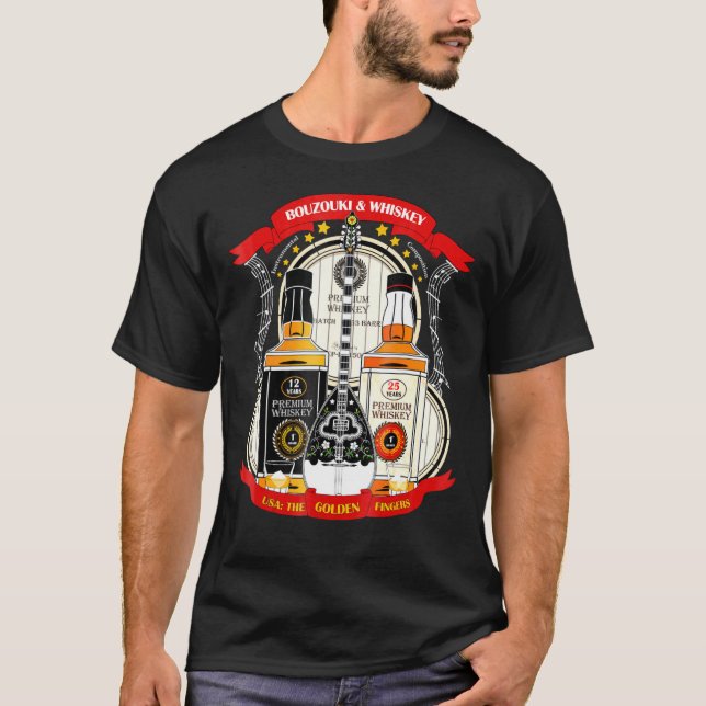 The Golden Fingers Bouzouki And Whiskey T-Shirt (Front)