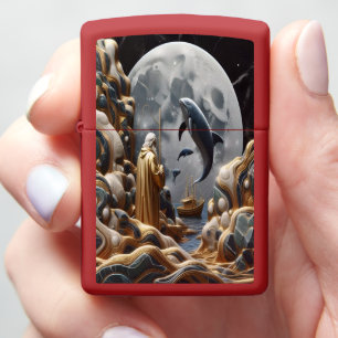 The Golden Fisherman's Moonlit Catch Zippo Lighter