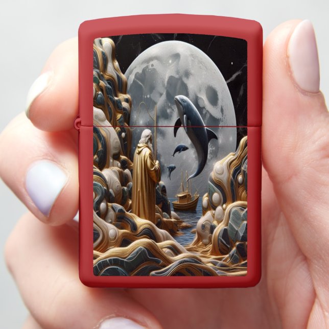 The Golden Fisherman's Moonlit Catch Zippo Lighter (In Hand)