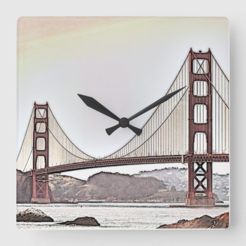 The Golden Gate Bridge _ San Francisco California Square Wall Clock