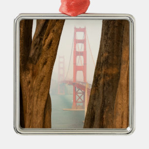 The Golden Gate Bridge   Trees from Overlook View Metal Ornament