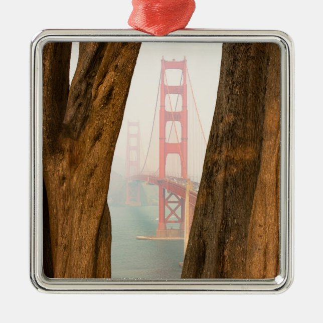 The Golden Gate Bridge | Trees from Overlook View Metal Ornament (Front)