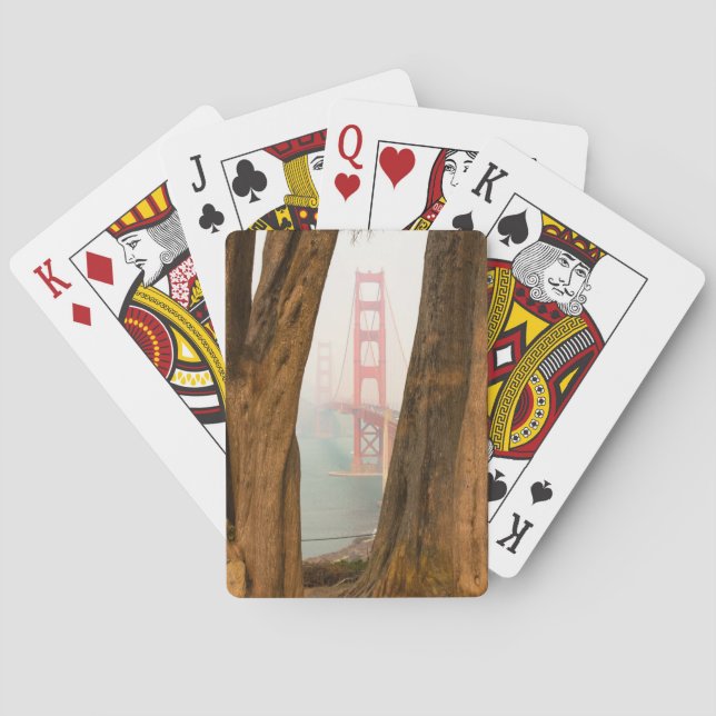 The Golden Gate Bridge | Trees from Overlook View Poker Cards (Back)