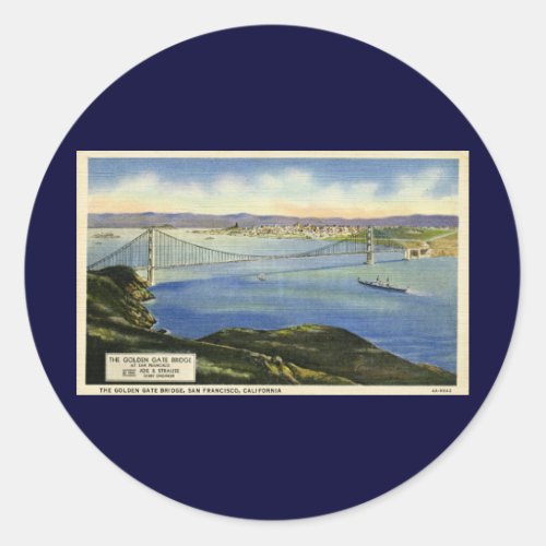 The Golden Gate Bridge Vintage Postcard Classic Round Sticker