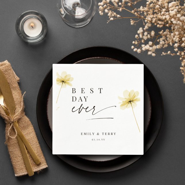 The Golden Hour Grace Floral Best Day Ever Wedding Napkins (Creator Uploaded)