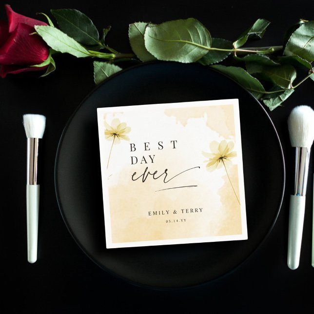 The Golden Hour Grace Floral Best Day Ever Wedding Napkins (Creator Uploaded)
