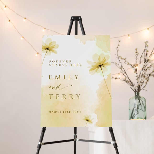 The Golden Hour Grace Floral Wedding Welcome Sign (In Situ (Stand))