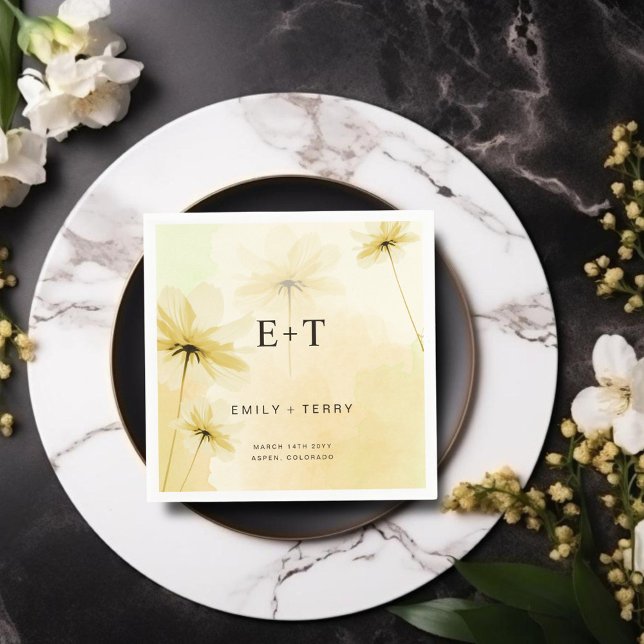 The Golden Hour Grace & Monogram Floral Wedding Napkins (Creator Uploaded)