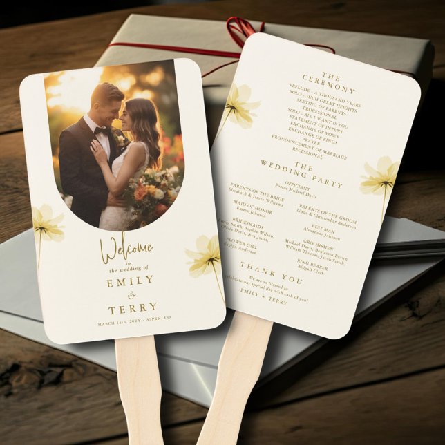 The Golden Hour Grace Photo Floral Wedding Program Hand Fan (Creator Uploaded)