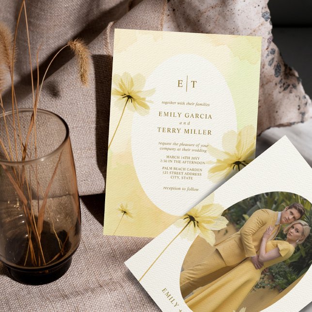 The Golden Hour Grace Photo & Monogram Wedding Invitation (Creator Uploaded)
