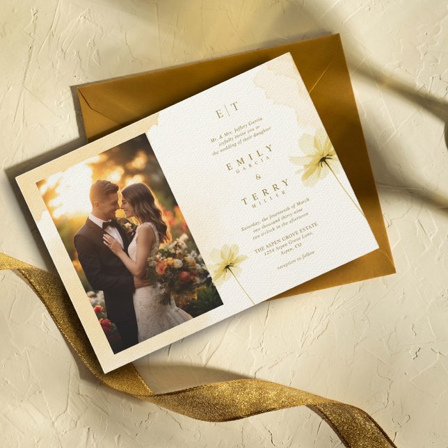 The Golden Hour Grace Photo & Monogram Wedding Invitation (Creator Uploaded)